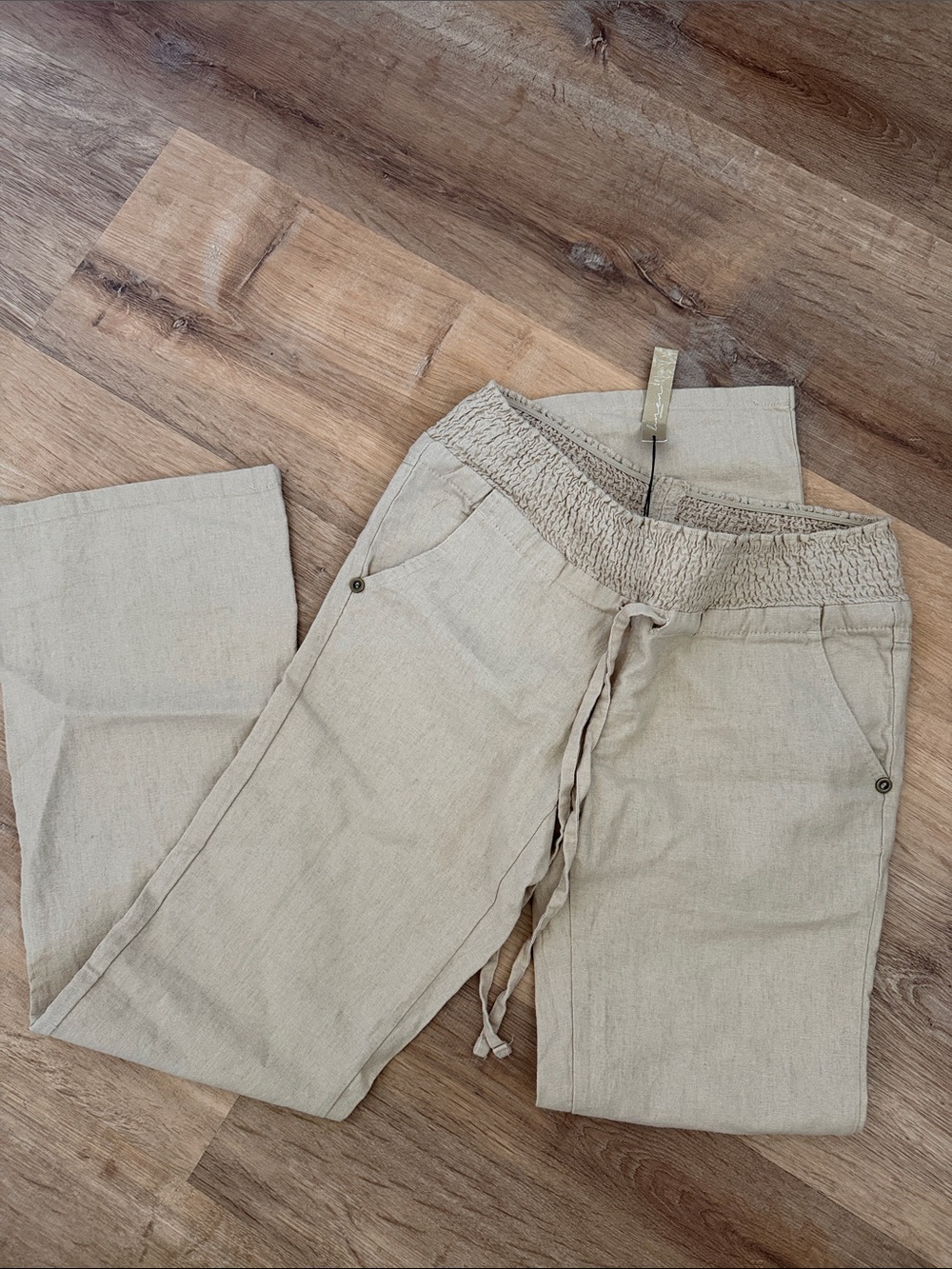 NWT Love Tree Women’s Elastic Waist Linen Blend Pants - Beige